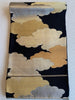 Vintage Japanese black obi with 3 shades of gold cloud design