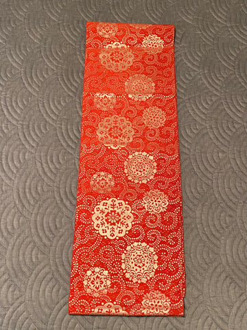 Vintage Japanese red floral with silver thread design Obi