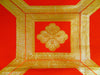 Vintage Orange Fukuro Obi with Gold thread Woven Flower Emblem in a grid pattern